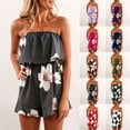thumbnail image 1 of jiaxiM Jumpsuits for Women Dressy Strapless Off Shoulder Flower Ruffled Beachwear Shorts Tube Rompers Jumpsuits, 1 of 6