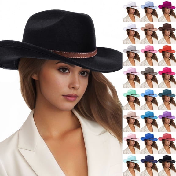 jiaxiM Knitted Cowboy Hat for Women Men Classic Western Cowboy Hat Small Short Wide Brim Cattleman Style for Beach Outdoor Travel and Daily Use