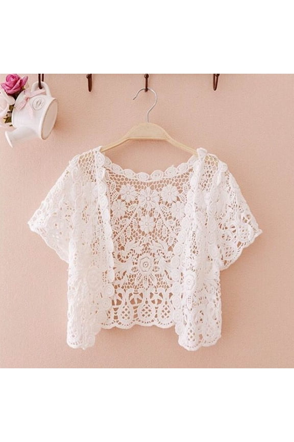 Lightweight Cardigans for Women Lace Cropped Jacket Open Front Short Sleeve Bolero Shrug Summer Cardigans