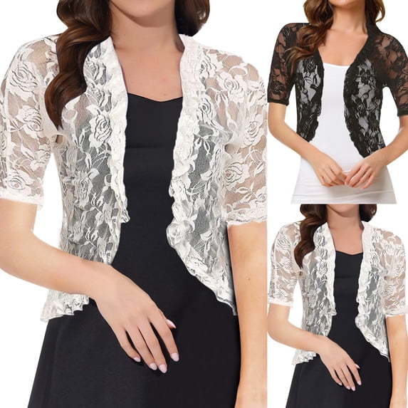 jiaxiM Lightweight Cardigans for Women Lace Cropped Jacket Open Front Short Sleeve Bolero Shrug Summer Cardigans