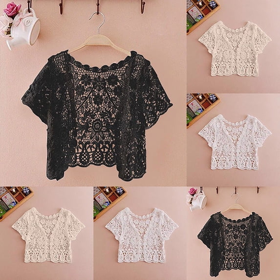 jiaxiM Lightweight Cardigans for Women Lace Cropped Jacket Open Front Short Sleeve Bolero Shrug Summer Cardigans