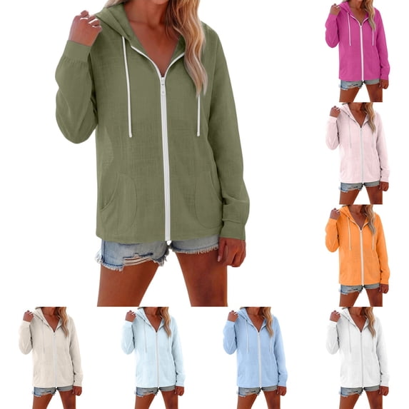 jiaxiM Lightweight Hoodies for Women Zip Up Summer Thin Hoodies Drawstring Loose Fit Cotton Hoodie Casual Beach Cover Up