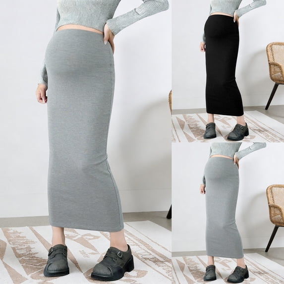 jiaxiM Maternity Skirt Adjustable Knitted Slim Fit Long Skirt High Waist Soft Comfortable Stretchy Casual Skirt