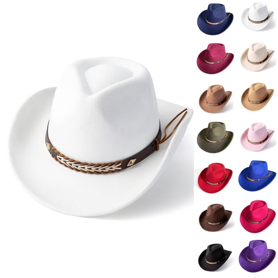 jiaxiM Mens Straw Cowboy Hat Ethnic Style Western Cowboy Hat Wool Construction Mid Brim for Outdoor Wear and Daily Comfort