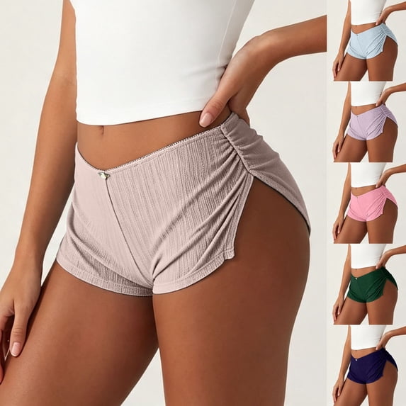 jiaxiM Micro Shorts for Women Cute Low Rise Side Slit Boyshort Ruched Y2k Lounge Shorts Pj Bottom Slim Sleepwear