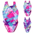 thumbnail image 1 of jiaxiM One Piece Swimsuit Girls Bow Back Girls Bathing Suits Adjustable Strap Modest Ruched Allover Printed Swimsuit Comfortable for Swim Team Beach Swimwear, 1 of 8