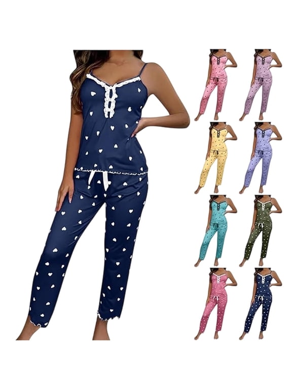 Pajama Sets for Women 2 Piece Soft Tank Top and Capri Pants Sleepwear Set Summer Cute Bridal pjs Set