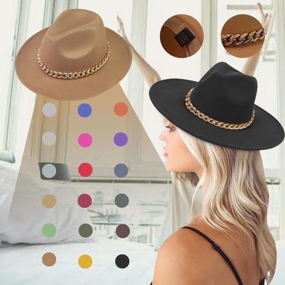 jiaxiM Panama Hats for Women Classic Wool Panama Fedora Hat Wide Brim Belt Buckle Floppy Sun Hat