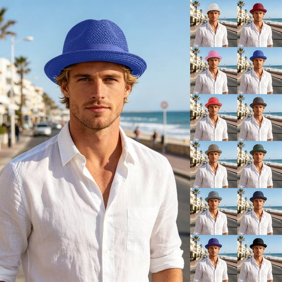 jiaxiM Pork Pie Hats for Men Summer Breathable Mesh Hat, Lightweight Packable Sun Protection Beach Outdoor Jazz Cap, Classic Bowler Hat Travel Party