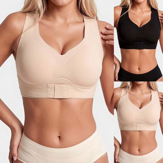 jiaxiM Posture Support Bras for Women Front Closure Cross Back Wireless Posture Bras Seamless Full Coverage Support Push Up Bralettes