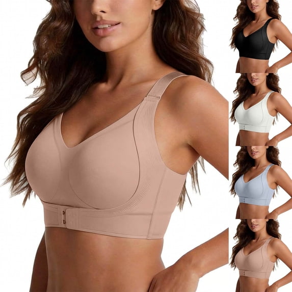 jiaxiM Posture Support Bras for Women Front Closure Cross Back Wireless Posture Bras Seamless Full Coverage Support Push Up Bralettes