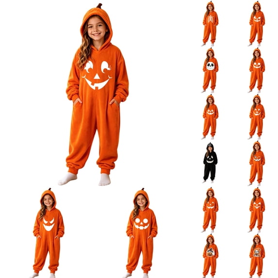 jiaxiM Printed Onesie, Zip Jumpsuit, Halloween Sleep Outfit, Cartoon Pumpkin Graphic Plush One Piece, Breathable Indoor Wear