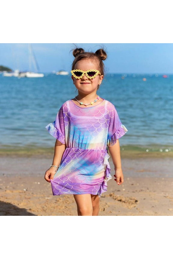 Rufflebutts Swimsuit Girls Two Piece Tropical Print Cut Out Bikini Bottoms Adjustable Wide Straps Ruched Bathing Suit for Girls Soft Modest Swimwear