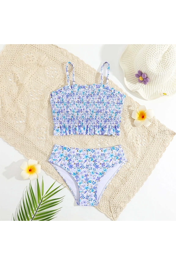 Rufflebutts Swimsuit Girls Two Piece Tropical Print Rash Guard Bikini Set Adjustable Straps Ruffle Ruched Toddler Bathing Suit Girl Quickdry Swimwear with Cover Up Skirt