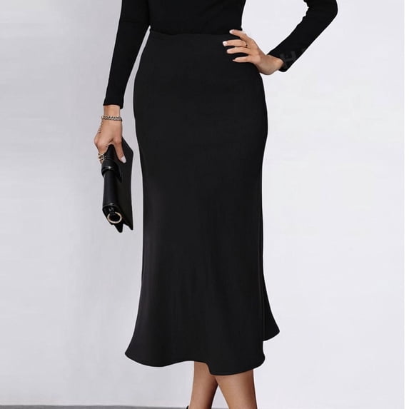 jiaxiM Satin Skirts for Women Midi Length Elegant Fishtail Skirts High Waist Silk A-Line Casual Skirts for Party Wedding