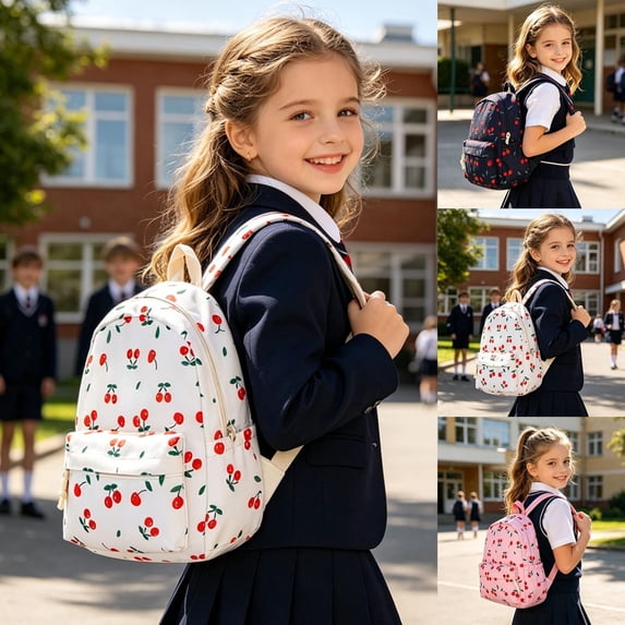 jiaxiM School Backpacks for Ages 3rd 4th 5th 6th - Cherry Cartoon Print Leisure School Bag for Primary School, Middle Elementary, Park, Travel, Daily Study, Short Trips