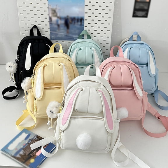 jiaxiM School Backpacks for Ages 5th 7th 9th - Bunny Ear Decor School Bag for Primary School, Middle Elementary, High School, Park, Travel, Hiking, Outdoor Adventures