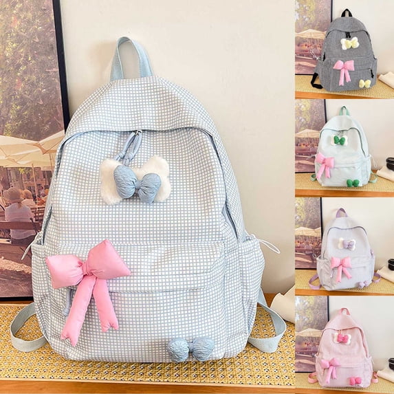 jiaxiM School Backpacks Plaid Large Capacity Bow Decor Lightweight Durable School Bag for Ages 5th 6th 8th 10th, Middle Elementary, High School, Travel, Daily Commute