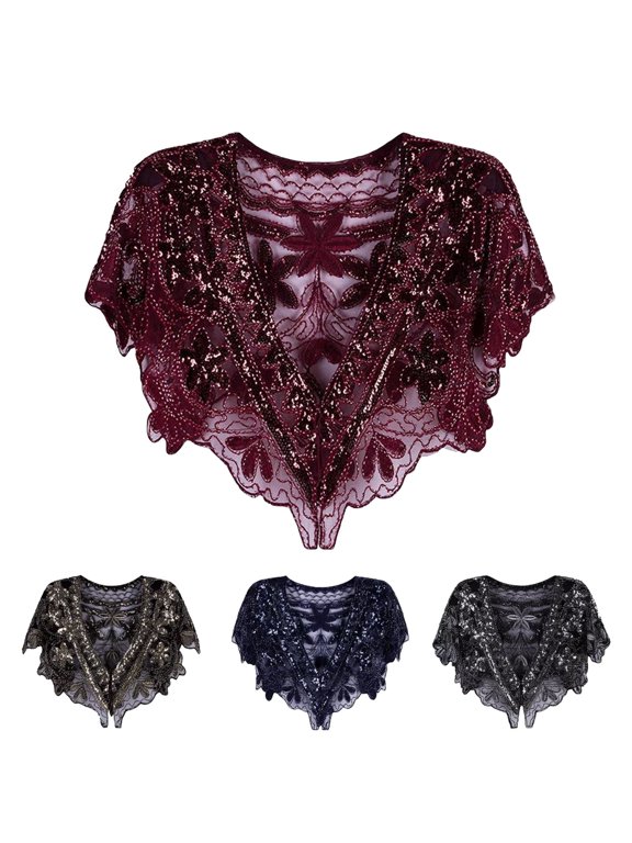 Shawl Wraps for Women 1920s Beaded Shawl Wrap for Women, Sequin Fringe Evening Cape, Flapper Cover Up for Party, Wedding, Gatsby