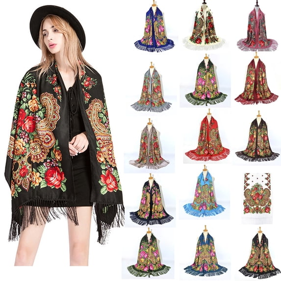 jiaxiM Silk Bandanas for Women Bohemian Ethnic Fringe Square Scarf Soft Warm Long Wrap Shawl Winter Daily Matching