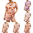 thumbnail image 1 of jiaxiM Sleepwear, Pjs, Halloween 2 Piece Set Women, Pumpkin Graphic Short Sleeve Button Down Pajama Shorts Set Soft Casual Nightwear for Daily Wear, 1 of 5