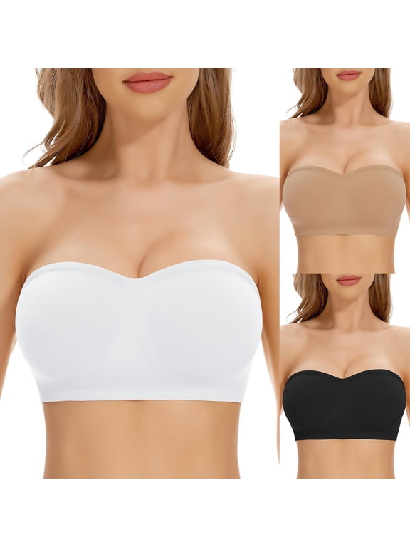Strapless Bras for Women Jelly Supportive No Underwire Bandeau Bra Non Slip Wireless Padded Push Up Seamless Tube Top Bra