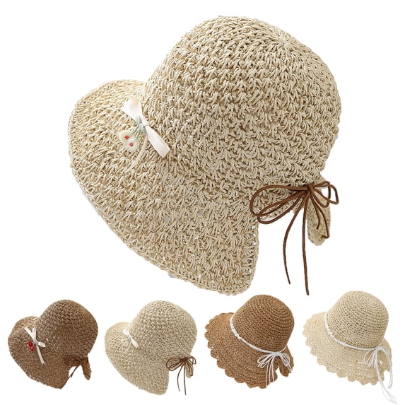 jiaxiM Straw Beach Hat Women's Lace Cutout Wide Brim Straw Sun Hat for Coastal Summer Outings