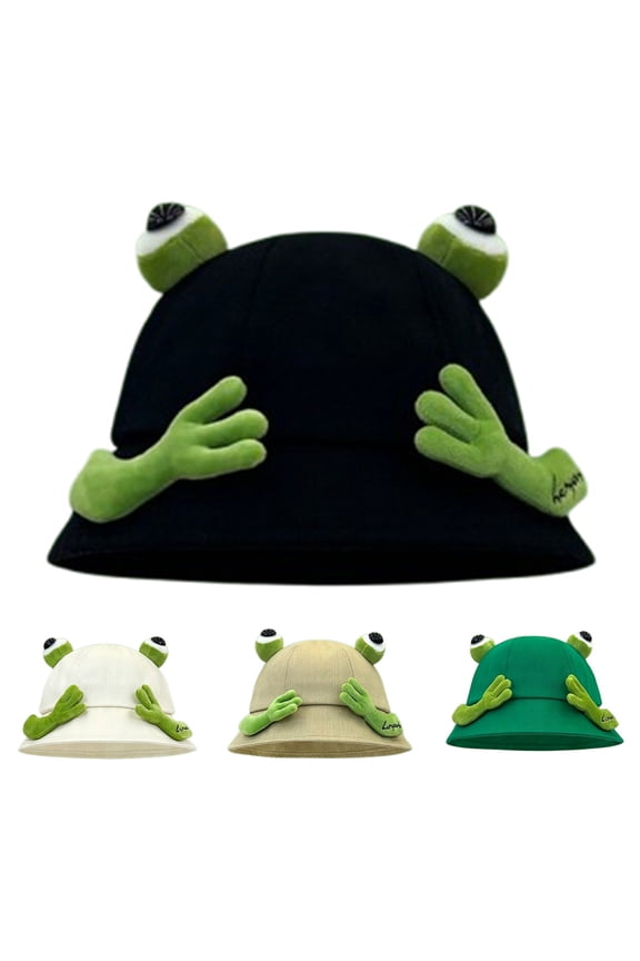 Straw Bucket Hat Men Funny Frog Cartoon Fisherman Cap with UPF 50 Sun Protection, Wide Brim Summer Hat for Beach, Gardening, Travel and Party Costume