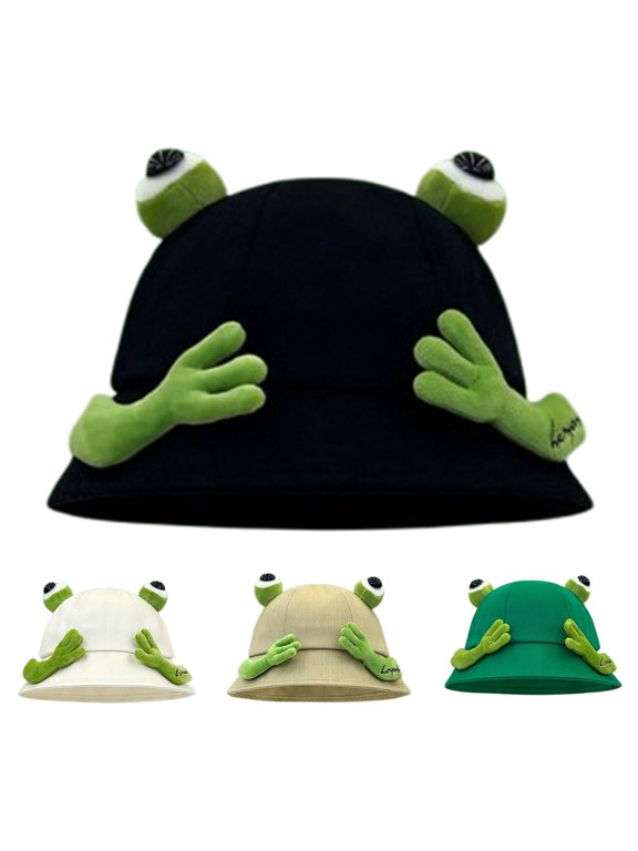 Straw Bucket Hat Men Funny Frog Cartoon Fisherman Cap with UPF 50 Sun Protection, Wide Brim Summer Hat for Beach, Gardening, Travel and Party Costume