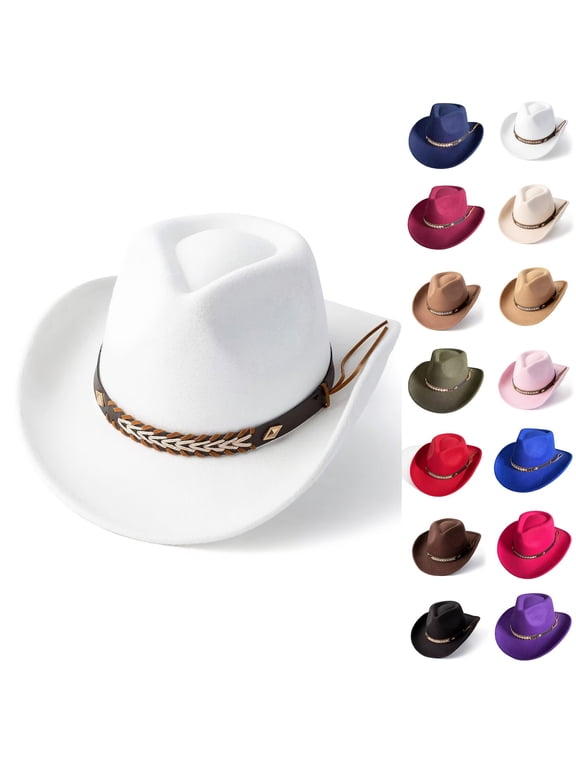 Straw Sun Cowboy Hat for Women and Men Ethnic Style Western Cowboy Hat Wool Construction Mid Brim for Outdoor Wear and Daily Comfort