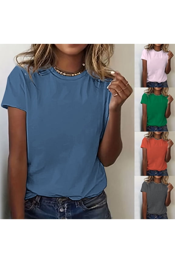 Summer Tops for Women 2026 Solid Funny Tshirts for Women Womens Short Sleeve Tops Cozy Basic Tees Shirts for Women Fashion Workout Clothes,Light Pink
