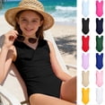 thumbnail image 1 of jiaxiM Girl Period Swimsuits Bow Back Toddler Bathing Suit Girl Adjustable Wide Straps Ruched Contrast Trim Swimsuit Stretch Mesh Summer Swimwear, 1 of 5