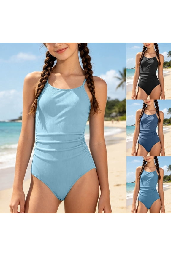Girl Period Swimsuits Cut Out Padded Bathing Suits Drawstring Ruched Allover Printed Swimsuit Quick-Dry for Swim Team Beach Swimwear