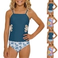 thumbnail image 1 of jiaxiM Girl Swimsuit 2 Piece Tie-Straps Cute Pattern Print Tankini for Girls Comfortable Ruffle Ruched Bathing Suit Ribbed Girls' Swimwear with Print Shorts, 1 of 7
