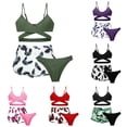 thumbnail image 1 of jiaxiM Teen Girl Swimsuit 3-Piece Stretchy Adjustable Wide Straps Tankini Set Modest Ruched Tropical Print Girls Bathing Suit&nbsp;cover Up Cutout Mesh Summer Swimwear, 1 of 3