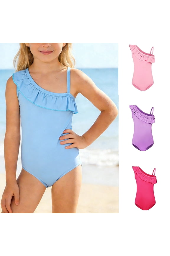 Girls One Piece Swimsuit Bow Back Girls Bathing Suit Adjustable Straps Ruched Cute Pattern Print Swimsuit Soft Girls' Swimwear