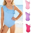 thumbnail image 1 of jiaxiM Girls One Piece Swimsuit Bow Back Bathing Suit Adjustable Straps Ruffle Ruched Color Block Swimsuit Soft Girls Swimwear, 1 of 7
