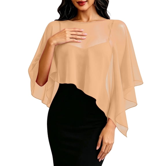 jiaxiM Women Chiffon Sheer Cape Poncho Top Shawl Wraps for Evening Dress Capelets Beach Cover Up Wedding Party