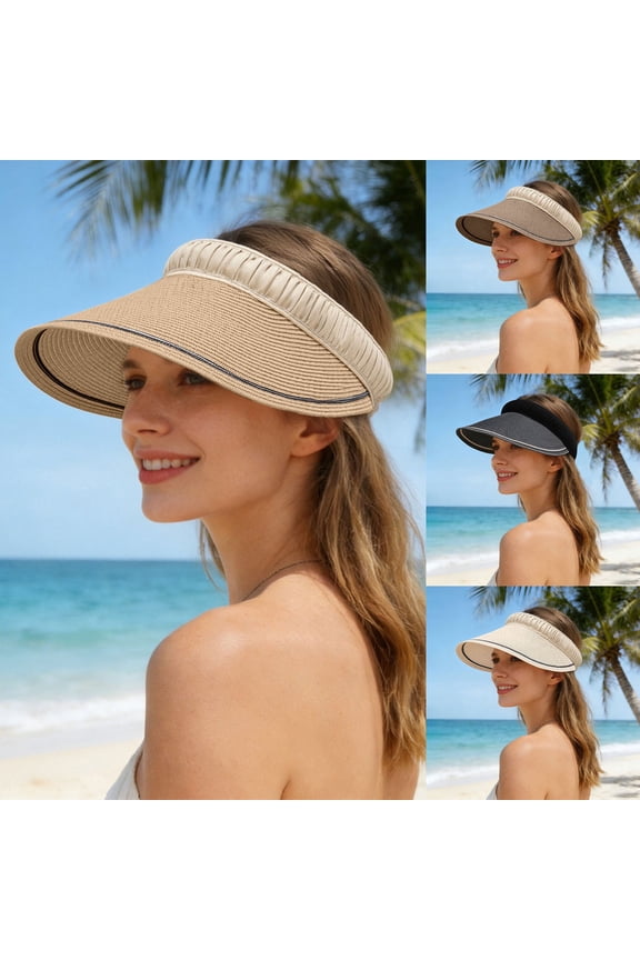 Women's Sun Hats Summer Wide Brim Straw Golf Beach Fold Sun Visor Hat Clip On Stretch Adjustable Lightweight Outdoor Visors