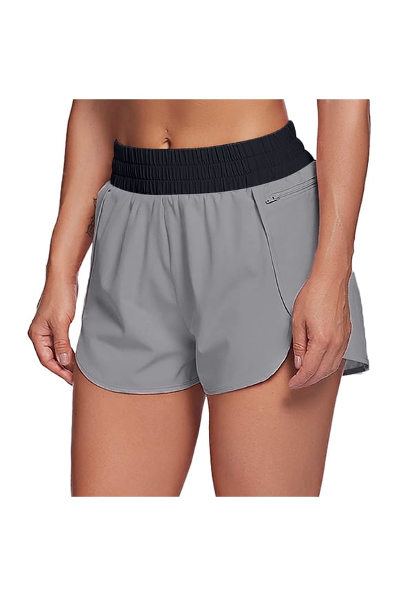 Womens Biker Shorts with Pockets 2 in 1 Split Flat Rise Running Shorts High Waisted Workout Athletic Gym Tennis Shorts Built In Liner