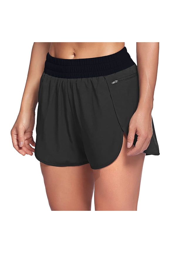 Womens Biker Shorts with Pockets 2 in 1 Split Flat Rise Running Shorts High Waisted Workout Athletic Gym Tennis Shorts Built In Liner