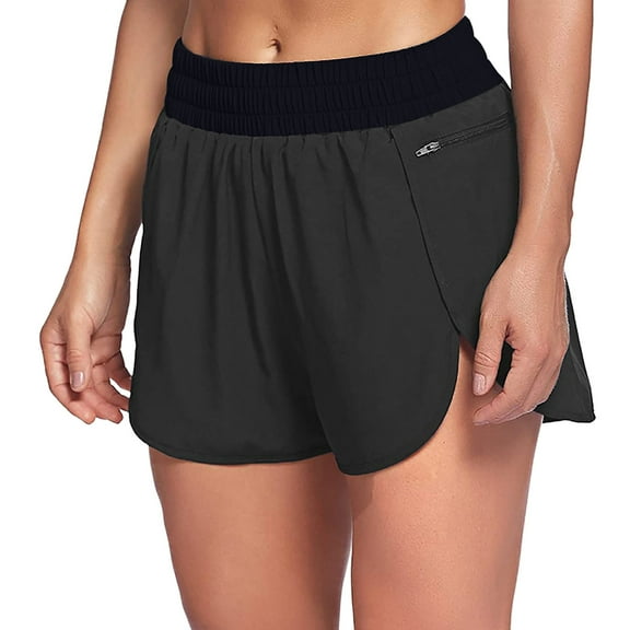 jiaxiM Womens Biker Shorts with Pockets 2 in 1 Split Flat Rise Running Shorts High Waisted Workout Athletic Gym Tennis Shorts Built In Liner
