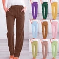 thumbnail image 1 of jiaxiM Womens Pull on Pants Elastic Waist Palazzo Capri Pants for Women Drawstring Cotton Trousers for Women Lounge Pants Cropped Spring Summer Vacation Outfits, 1 of 6