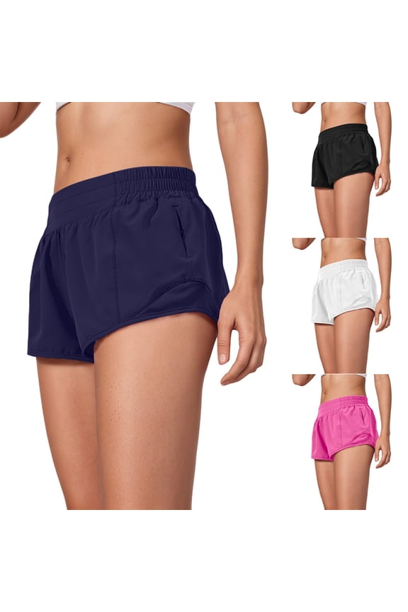 Womens Running Shorts Quick-Dry Lightweight Breathable Summer Shorts Low Waisted Gym Yoga Workout Athletic Shorts with Zip Pockets