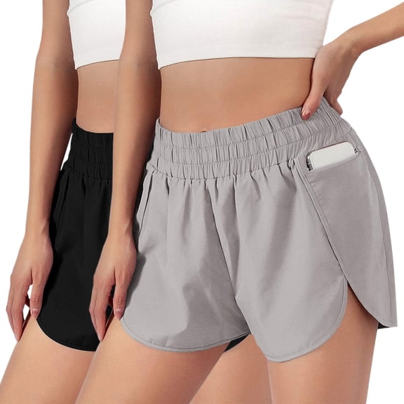 jiaxiM Womens Workout Shorts High Waisted Comfy Pull On High Waist Shorts Casual Lounge Summer Sweat Elastic Shorts with Pockets 2 Pack
