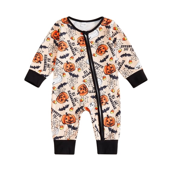 jiaxiM Zipper Jumpsuit, Halloween Restwear, Halloween Mixed‑Fall‑Print One‑Piece, Stretchy Breathable Cloth, Front Zip Closure, Full Length Silhouette, Indoor Seasonal Use