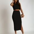 thumbnail image 1 of jicehd Back to School Dress Women Casual Sleeveless Summer Two Piece Outfits Crop Top and Draped Ruched Maxi Skirt Set Solid Suiting, 1 of 5