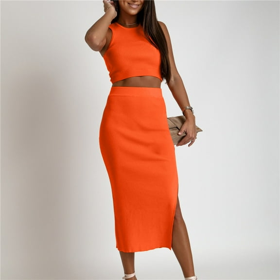 jicehd Back to School Dress Women Casual Sleeveless Summer Two Piece Outfits Crop Top and Draped Ruched Maxi Skirt Set Solid Suiting