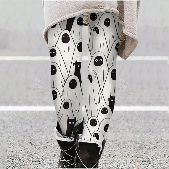 jicehd Halloweens Pants-Clearances High Waisted Exercise Yoga Pants Cartoon Ghost Print Workout Leggings for Women Running Tummy Control Butt Lift Pants