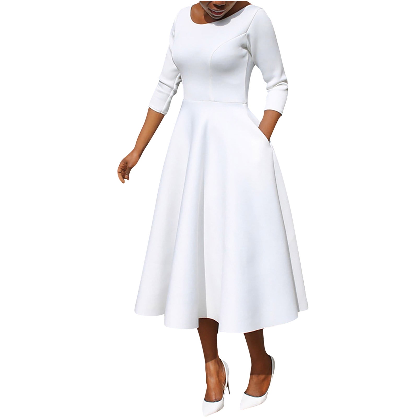 Women Fashion Casual Solid Color Creased Long Sleeve Maxi Dress main image 0